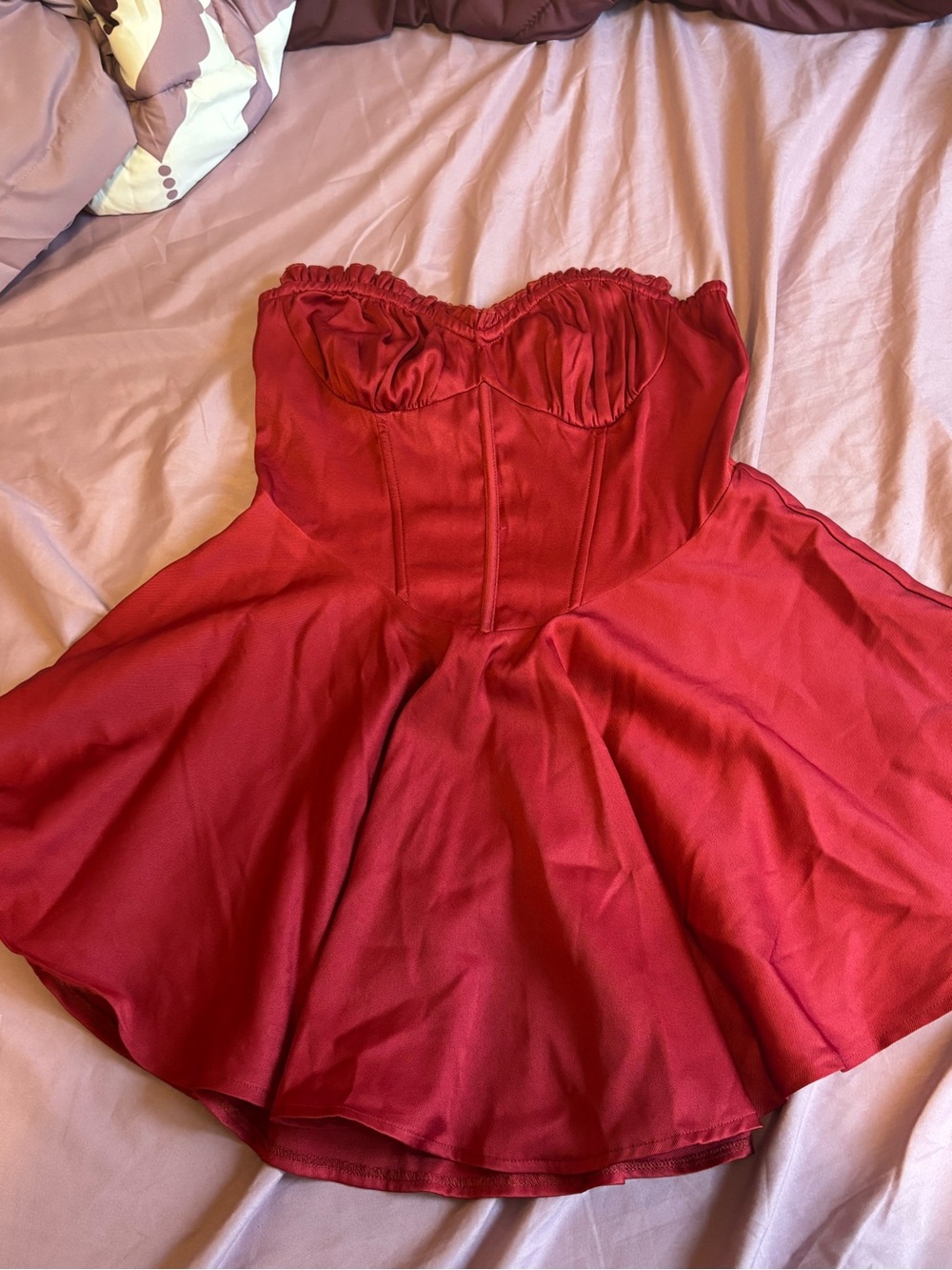 PrettyLittleThing Strapless Red Bustier Skater Dress